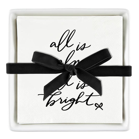 Ceramic Napkin Tray + Napkins - All is Bright Bow