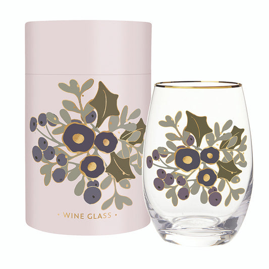 Gold Foil Stemless Wine Glass - Holly