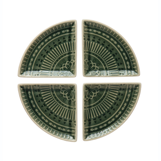 Debossed Stoneware Dishes, Crackle Glaze, Set of 4