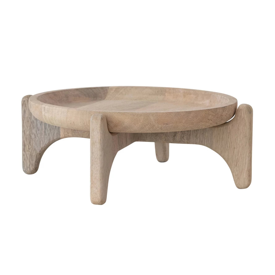 Mango Wood Platter with Stand, Natural, Set of 2