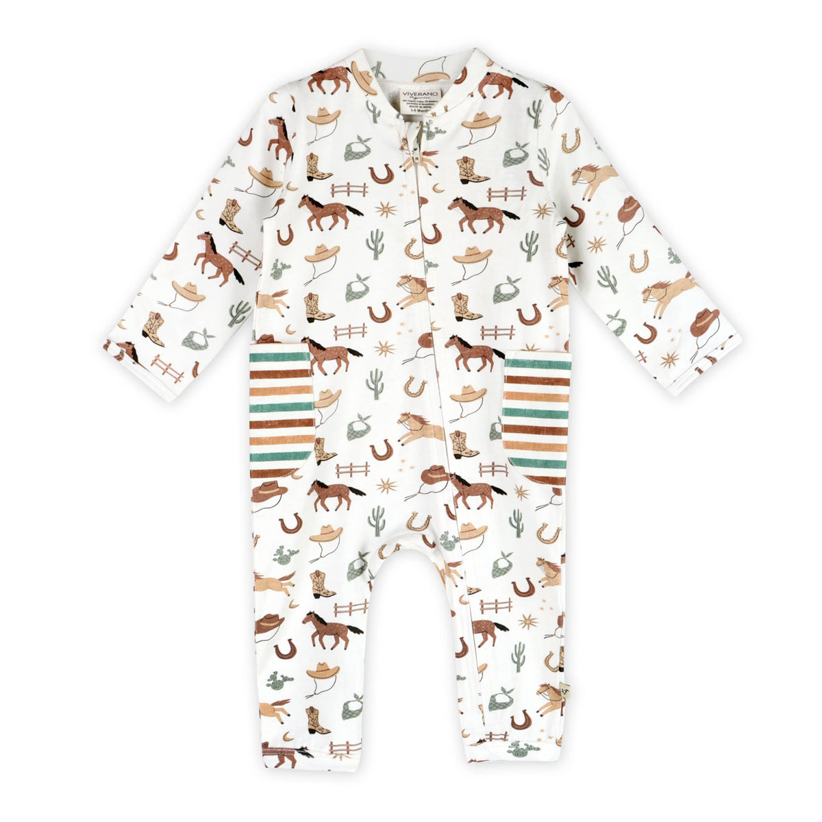 Howdy Horse Side Pocket Baby Zip Jumpsuit (Organic Jersey)