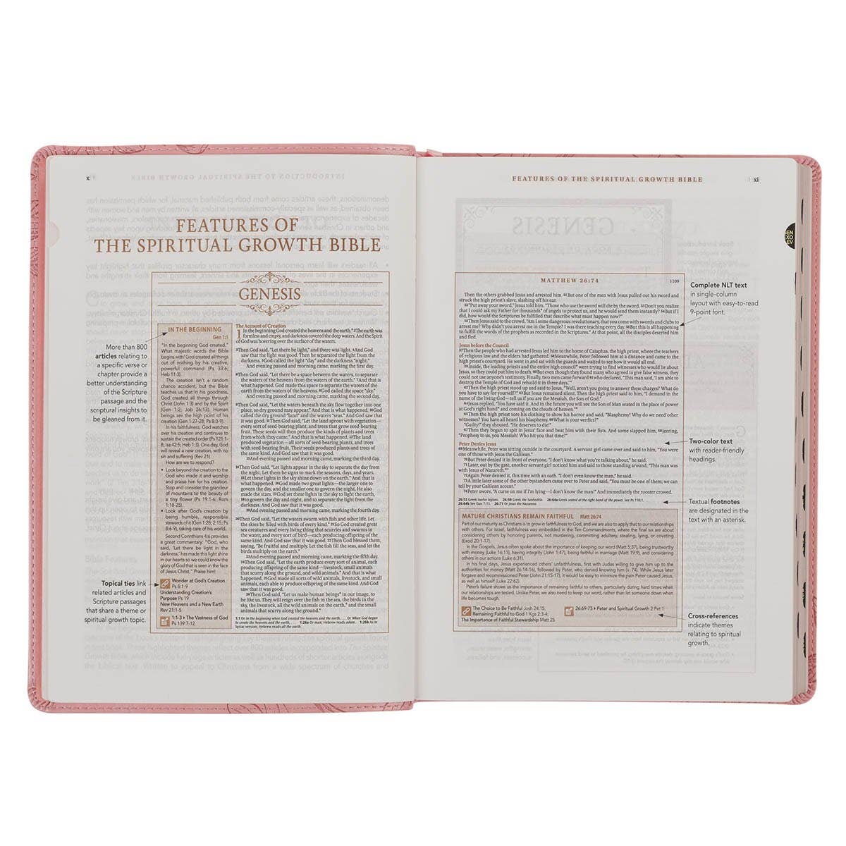 NLT, The Spiritual Growth Bible Faux Leather, Pink Floral