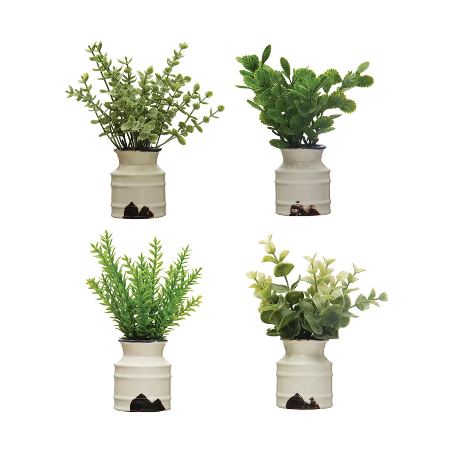 Faux Plant in Stoneware Pot