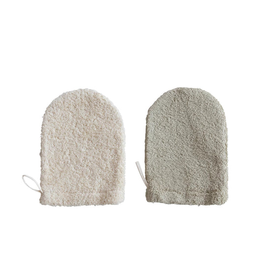 Cotton Terry Cloth Shower Mitt w/ Loop, 2 Colors