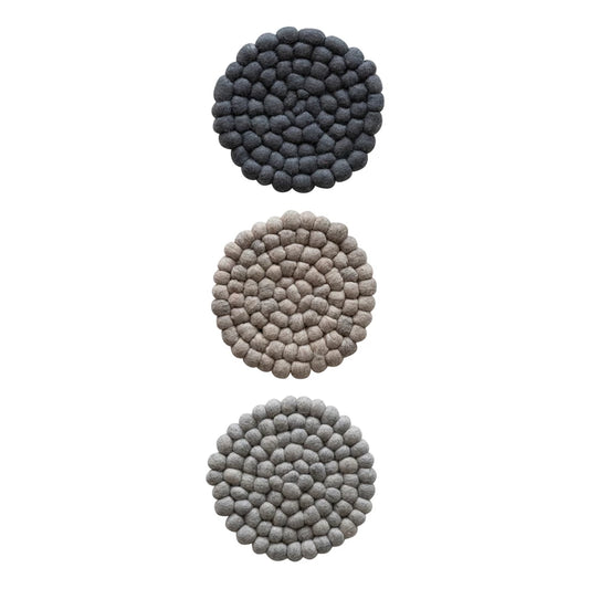 Handmade Wool Felt Ball Trivet, 3 Colors
