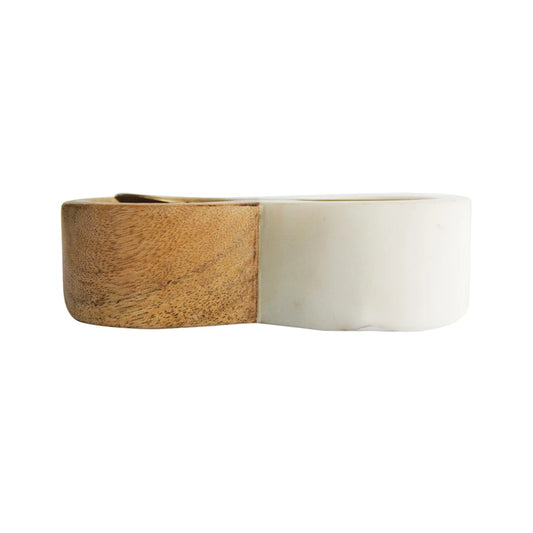 Mango Wood & Marble Pinch Pot w/ Brass Spoon, Set of 2