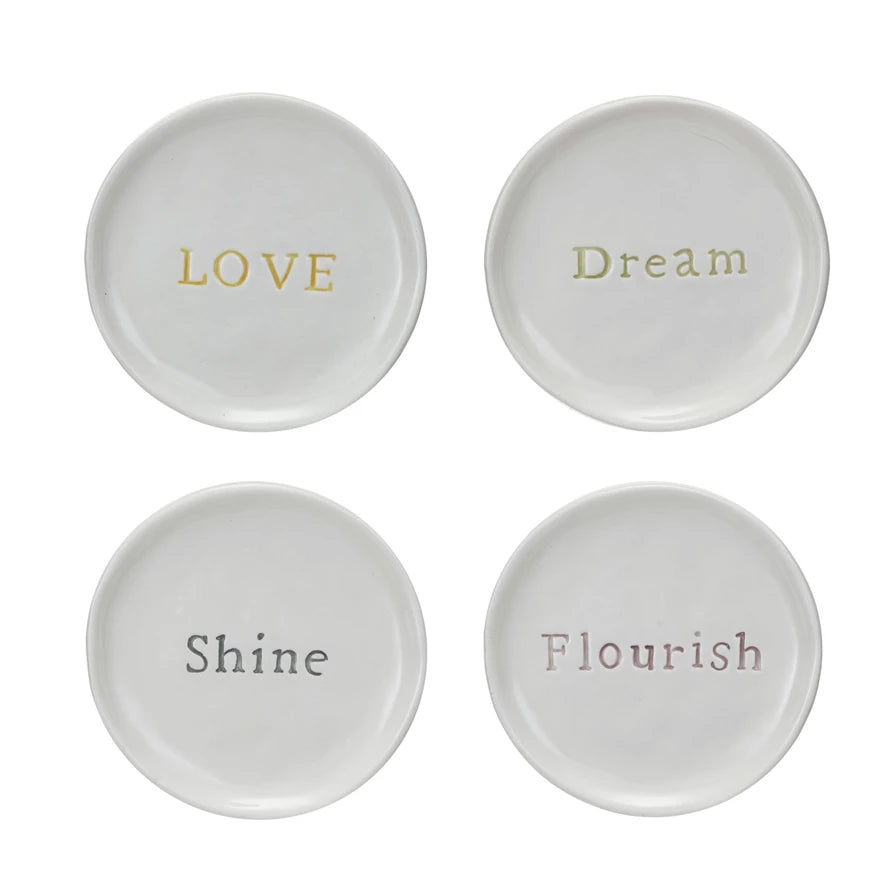 Stoneware Dish w/ Debossed Word, 4 Styles