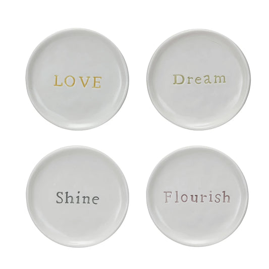 Stoneware Dish w/ Debossed Word, 4 Styles