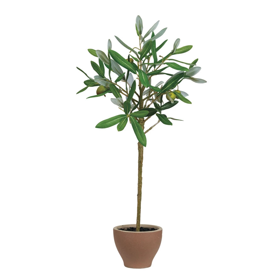 Faux Olive Topiary Tree in Terra-cotta Pot