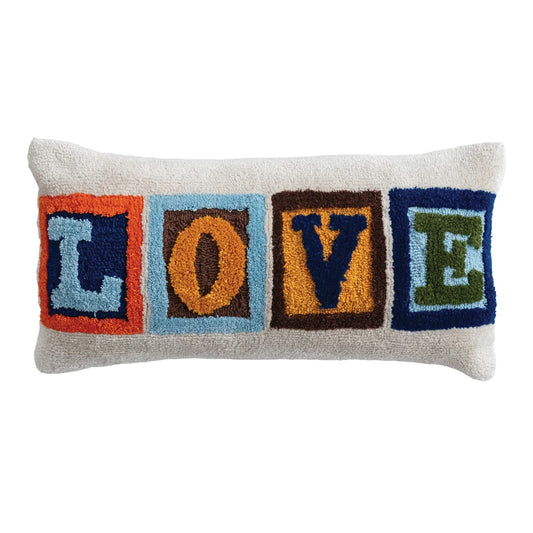 Fabric Tufted Indoor/Outdoor Lumbar Pillow "LOVE"