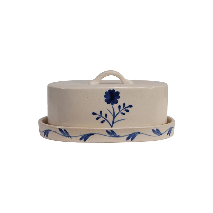 Butter Dish with Flower, Blue & White