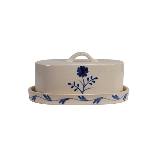 Butter Dish with Flower, Blue & White