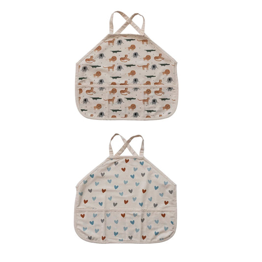 Cotton Cross Back Printed Child Apron with 3 Pockets, 2 Styles