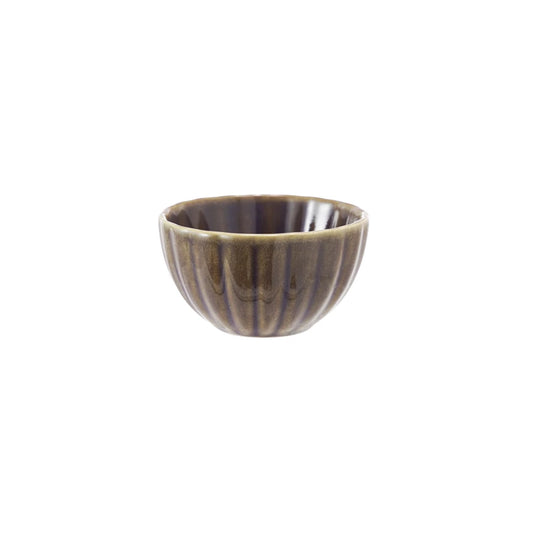 Stoneware Ribbed Bowl, Reactive Glaze, Plum Color