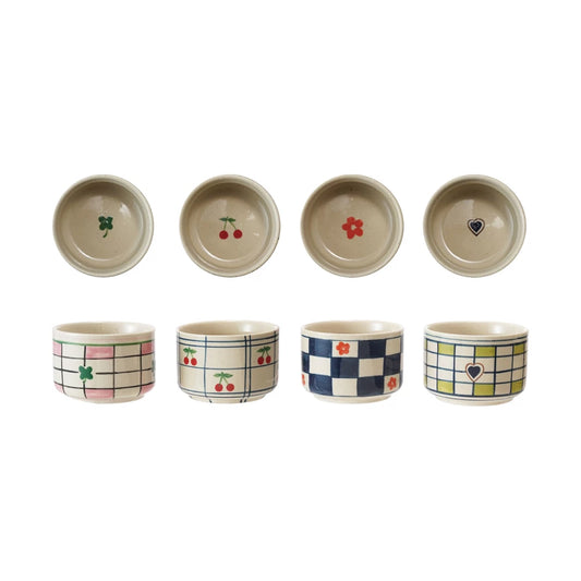 Hand-Painted Stoneware Bowl w/ Pattern, 4 Styles