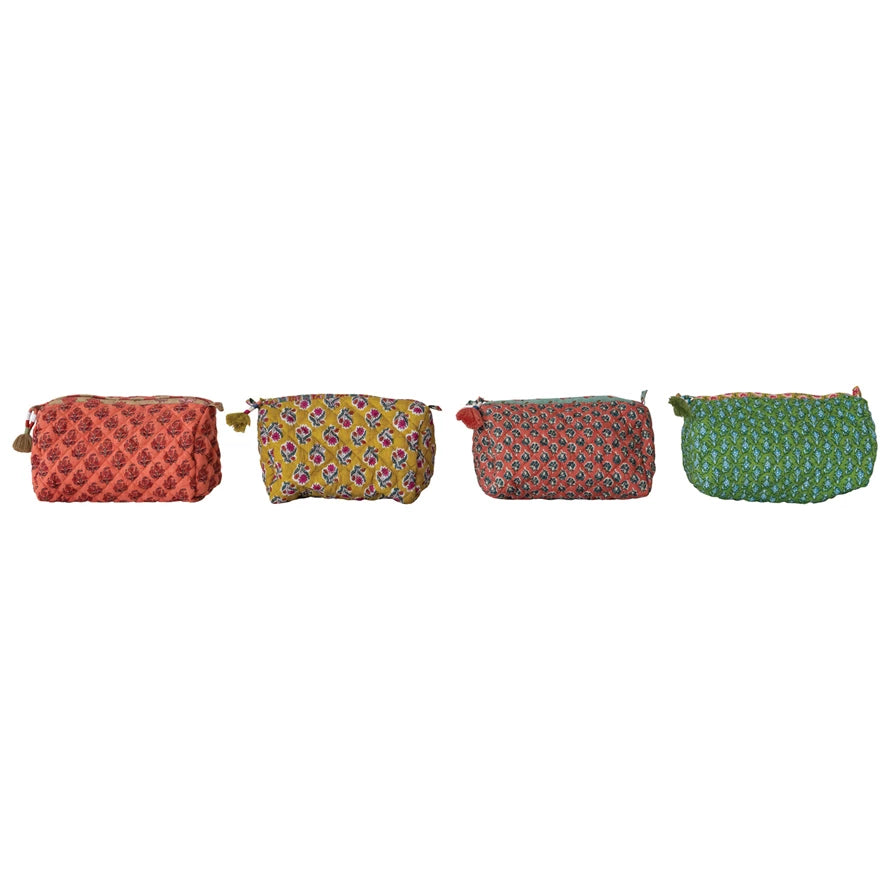 Quilted Cotton Voile Zip Pouch with Pockets, 4 Styles (Each One Will Vary)