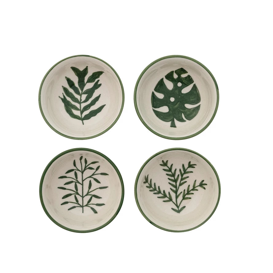 Hand-Painted Stoneware Bowl with Pattern & Botanical Inside, 4 Styles (Each One Will Vary)