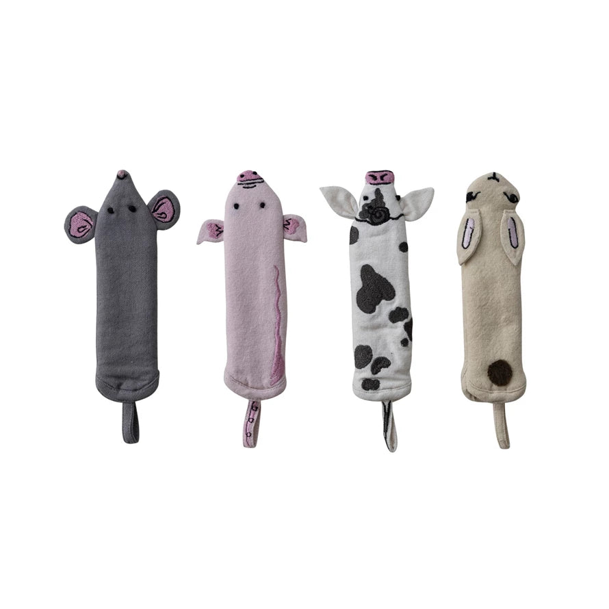 6-1/2"L x 1-3/4"W Cotton Animal Shaped Pot Handle Cover with Embroidery, 4 Styles