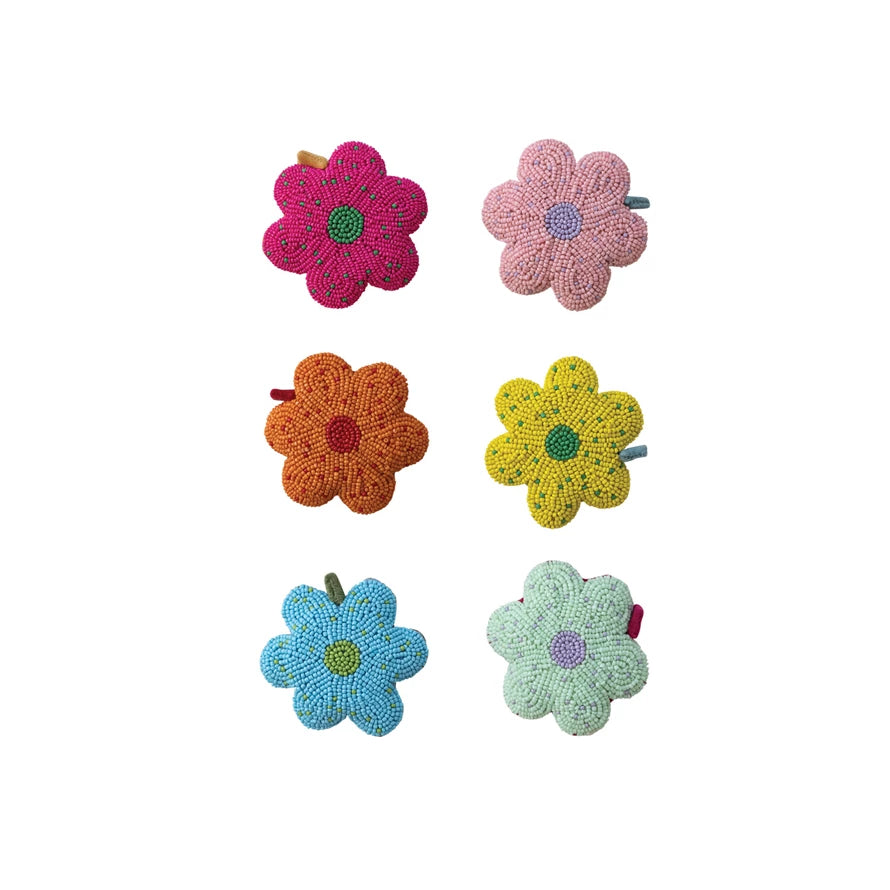 Handmade Glass Beaded Fabric Flower Shaped Tape Measure, 6 Colors (Each Measures 5 Feet)