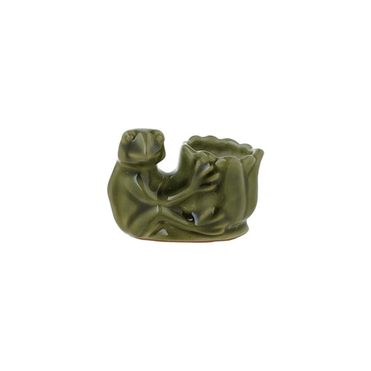 Match Holder + Stoneware Frog, Green (Each One Will Vary)