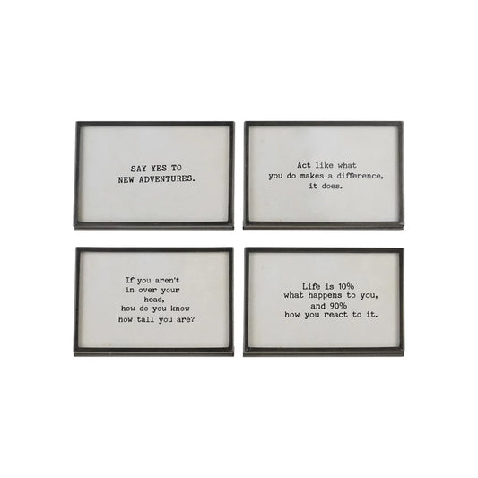 Metal & Glass Frame with Easel & Saying, Gunmetal Finish, 4 Styles (Holds 4" x 6" Photo)