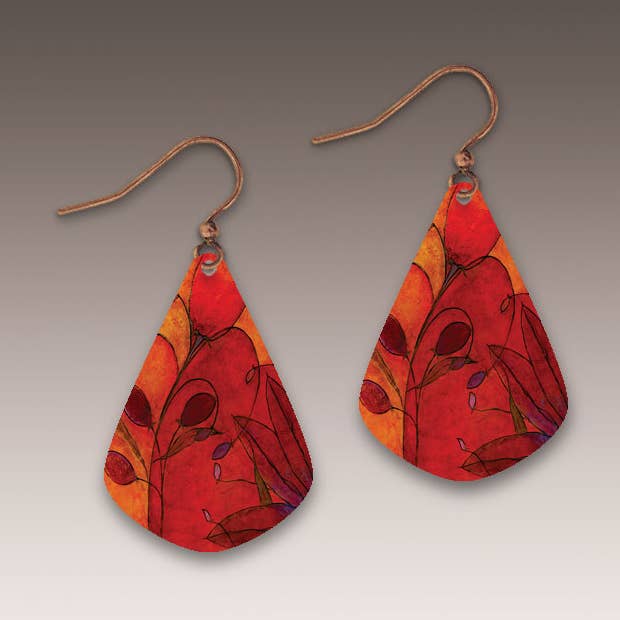 Red Foliage Fine Art Short Drop Handmade Earrings