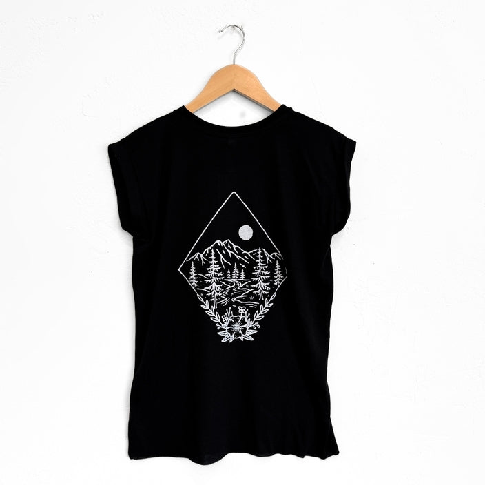 Take Me To the Wildflowers Ladies Rolled Sleeve - Black