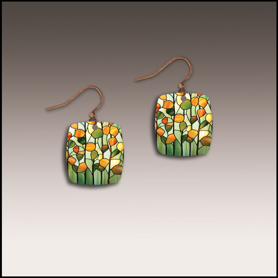 Stained Glass Button Drop Handmade Earrings