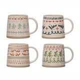 5" Round x 3-3/4"H 16 oz. Hand-Stamped Stoneware Mug with Pattern