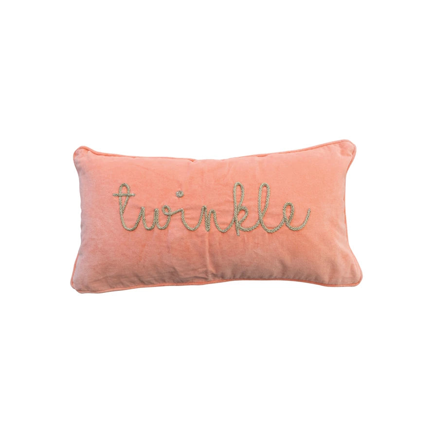 24"L x 12"H Cotton Velvet Lumbar Pillow w/ Metallic Gold Thread Embroidered