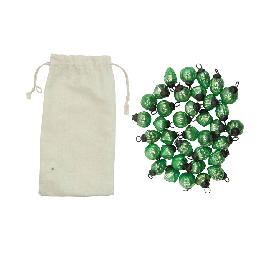 Embossed Recycled Mercury Glass Ornaments in Muslin Bag, Set of 36