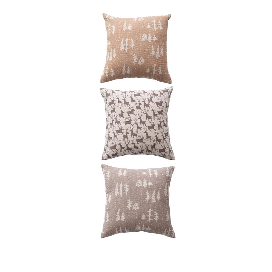 18" Square Pillow with Hand-Embroidered Kantha Stitch