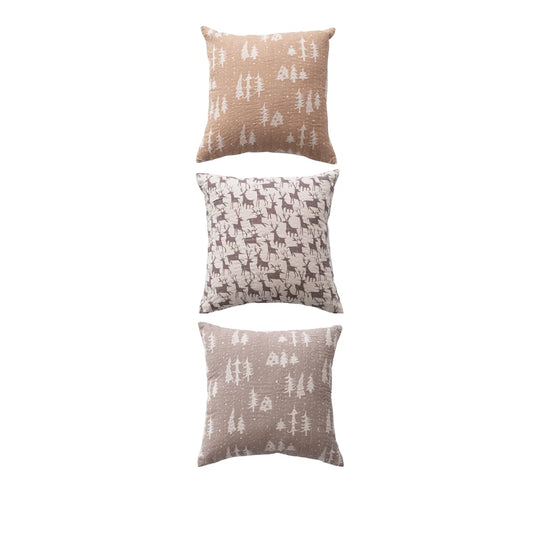 18" Square Pillow with Hand-Embroidered Kantha Stitch