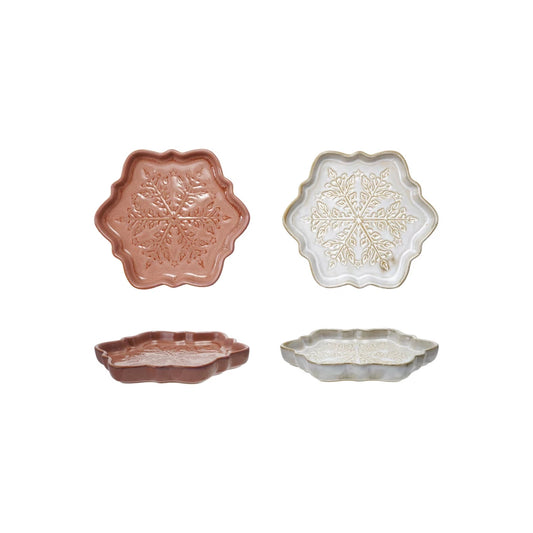 Stoneware Snowflake Shaped Plate, 2 Colors