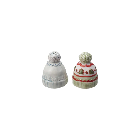 Stoneware Hat Shaped Salt & Pepper Shakers, Set of 2