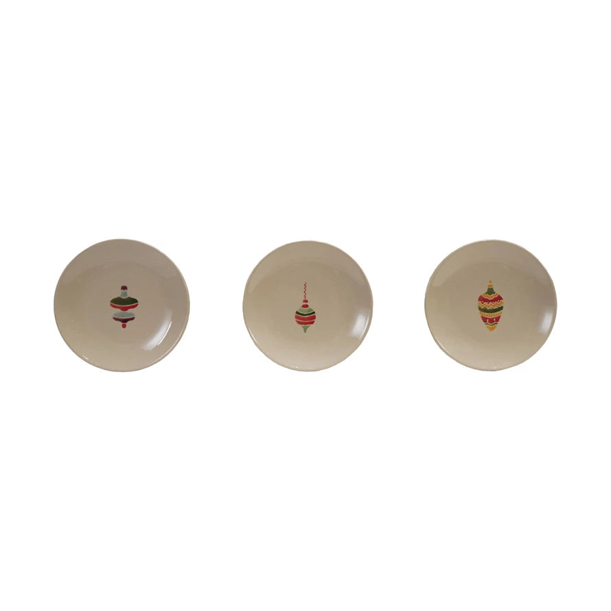 Hand-Painted Stoneware Plate with Wax Relief Image, 3 Styles