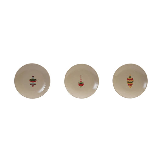 Hand-Painted Stoneware Plate with Wax Relief Image, 3 Styles