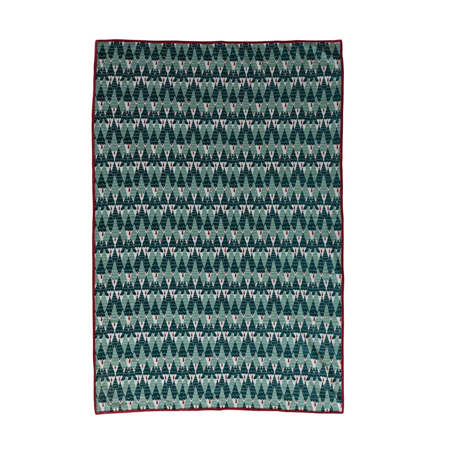 Printed Table Cloth with Trees Pattern & Red Velvet Piping