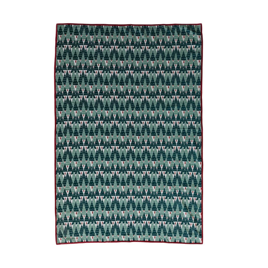 Printed Table Cloth with Trees Pattern & Red Velvet Piping