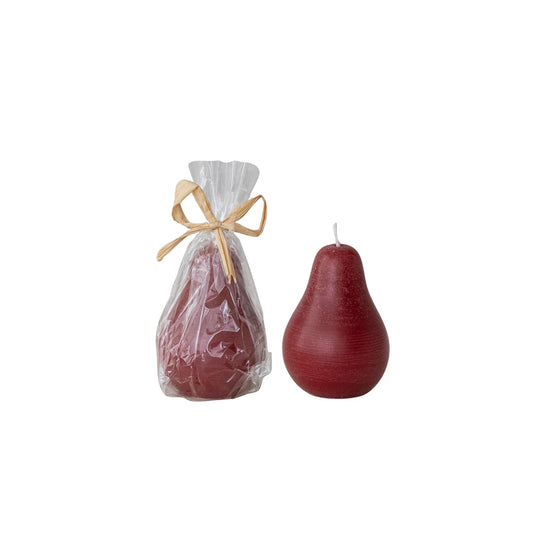 Unscented Pear Shaped Candle in Cello Bag with Raffia Tie, Red