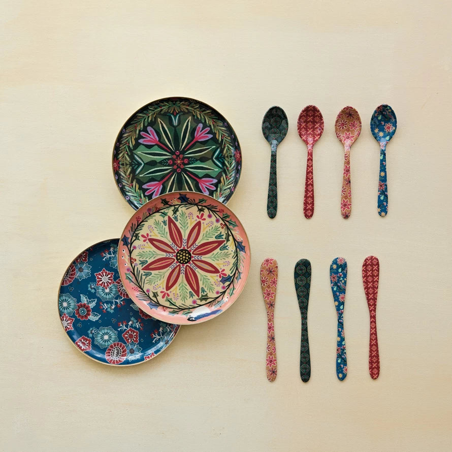 Enameled Metal Tray with Patterns & Gold Edges, 3 Styles ©