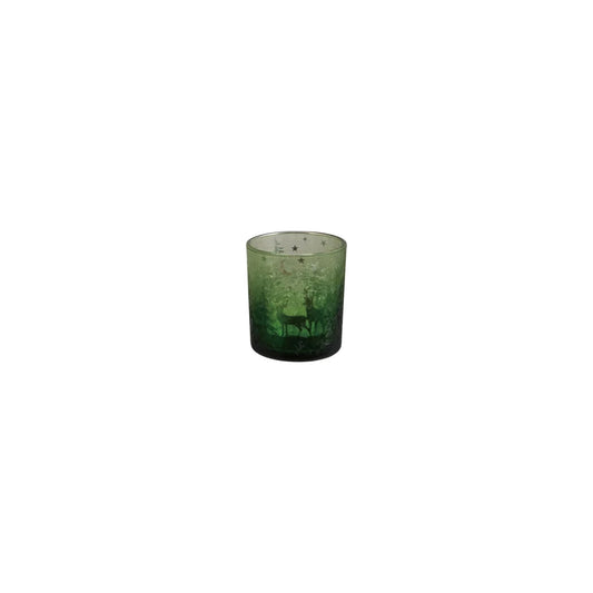 Mercury Glass Tealight/Votive Holder with Laser Etched Scene, Green