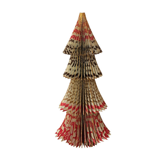 Handmade Recycled Block Printed Paper Folding Honeycomb Tree with Vintage Pattern