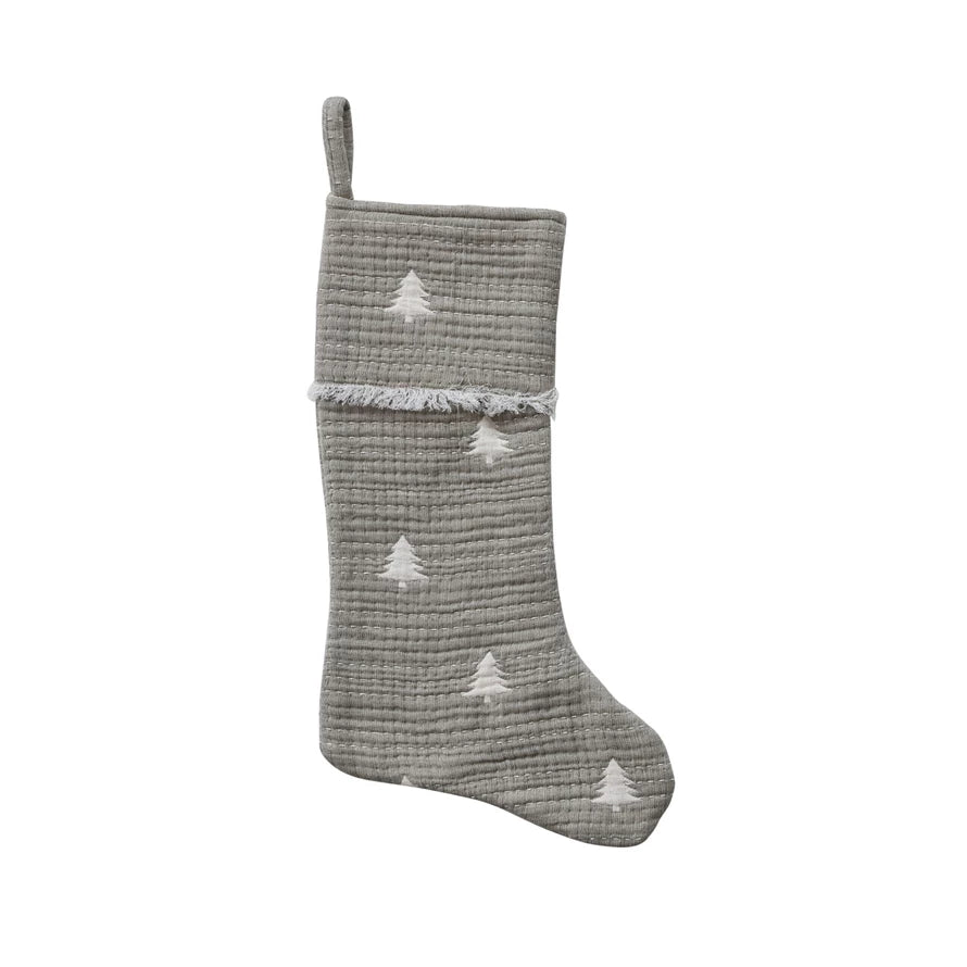 Woven Cotton Double Cloth Stocking with Eyelash Fringe & Hand-Embroidered Kantha Stitch