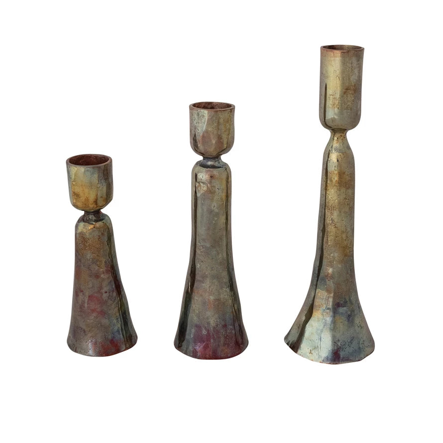 Hand-Forged Iron Taper Holders, Burnt Copper Finish, 3 Sizes