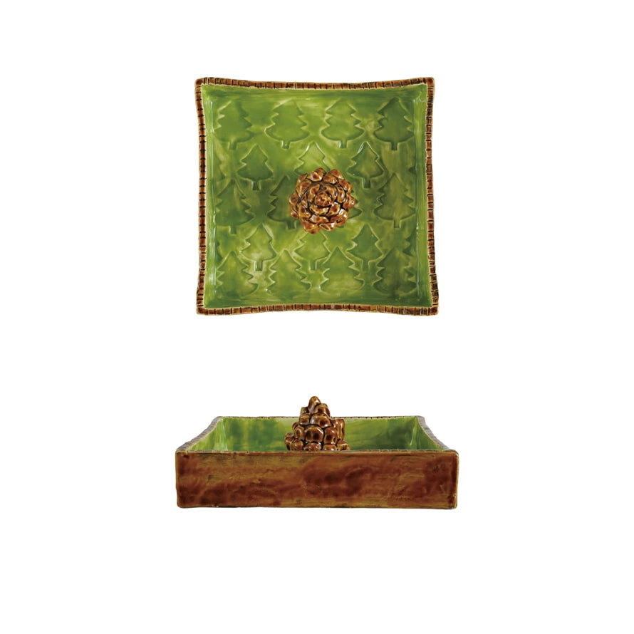 Hand-Painted Stoneware Napkin Holder with Weight, Set of 2 (Holds 6" Square Napkin) ©