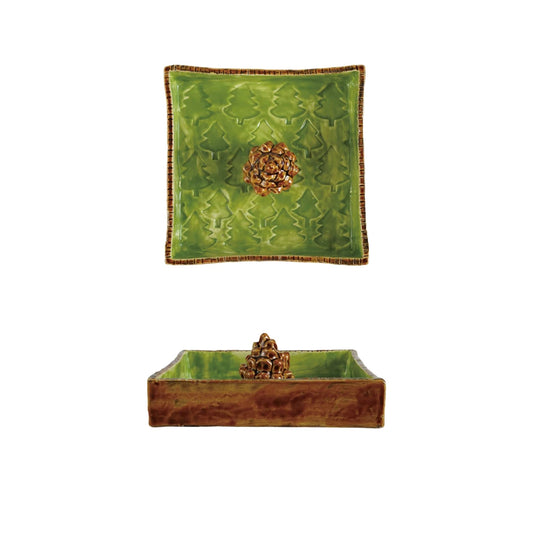 Hand-Painted Stoneware Napkin Holder with Weight, Set of 2 (Holds 6" Square Napkin) ©