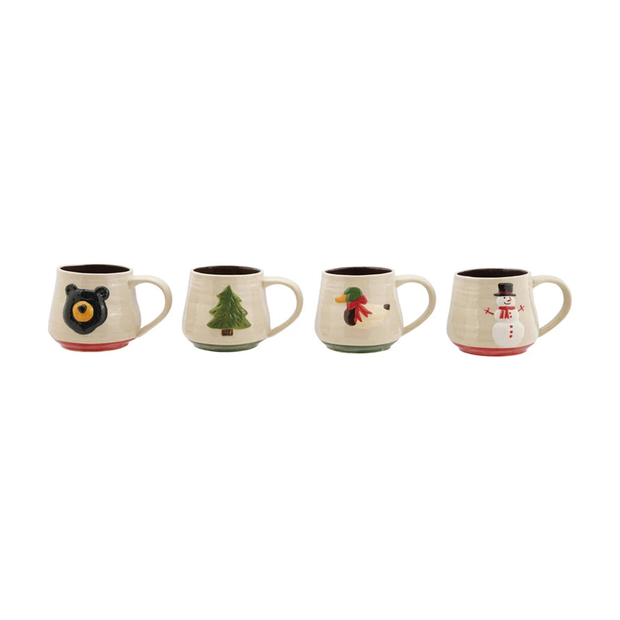 14 oz. Hand-Painted Stoneware Mug with Embossed Icon, 4 Styles ©
