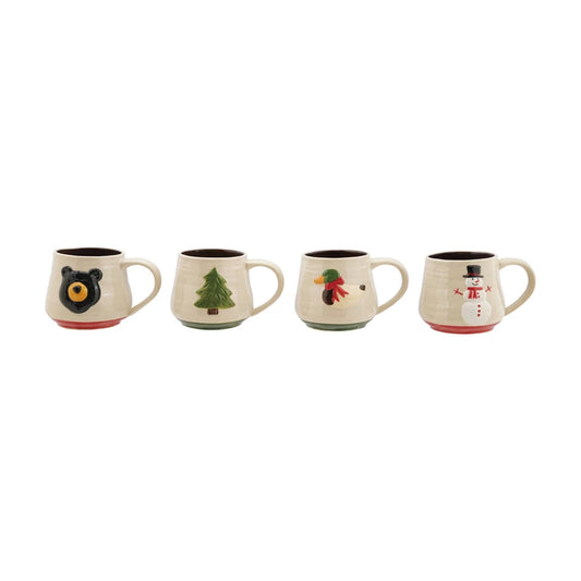 14 oz. Hand-Painted Stoneware Mug with Embossed Icon, 4 Styles ©