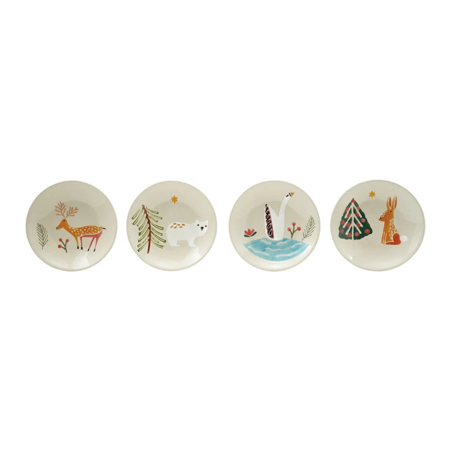 Hand-Painted Stoneware Plate with Wax Relief Animal & Seasonal Botanicals, 4 Styles ©
